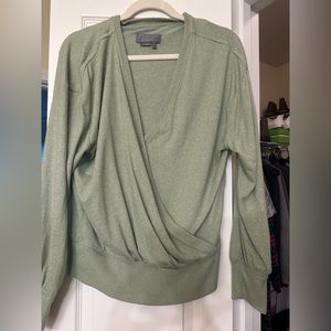 Green v-neck sweater from Anthropologie